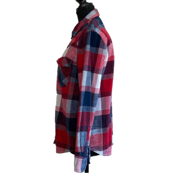 Forever 21 red, blue and white plaid flannel button down shirt. Size S - Picture 6 of 6